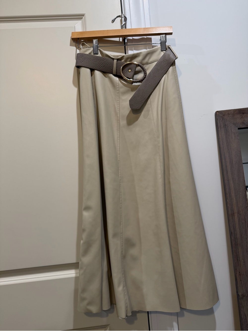 Women's Cream A-Line Maxi Skirt with Belt